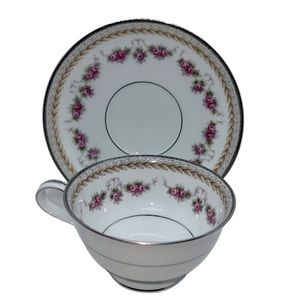 RC TEACUP & SAUCER VINTAGE 1960s PATTERN NORITAKE 564 VICTORIAN ROSES AND LAUREL